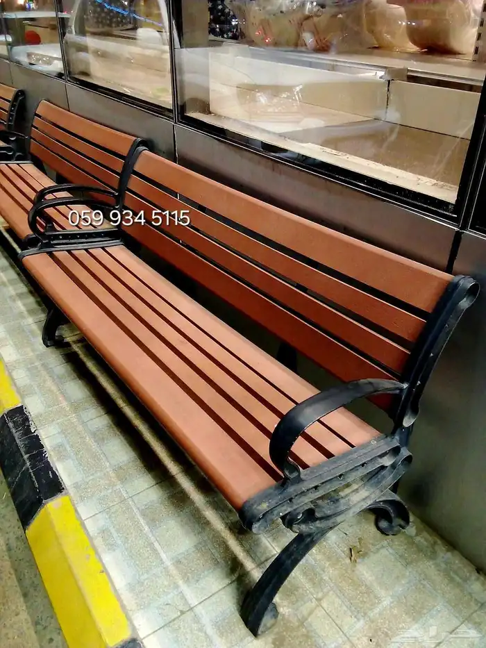 مقاعد حدائق ومقاعد خارجية مصنوعة من شرائح خشبية صلبة وإطار 10