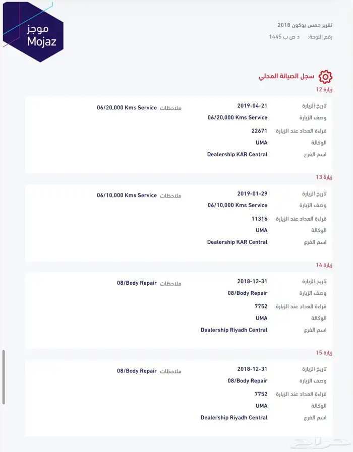 يوكن SLE موديل 2018 صيانات وكالة. 49
