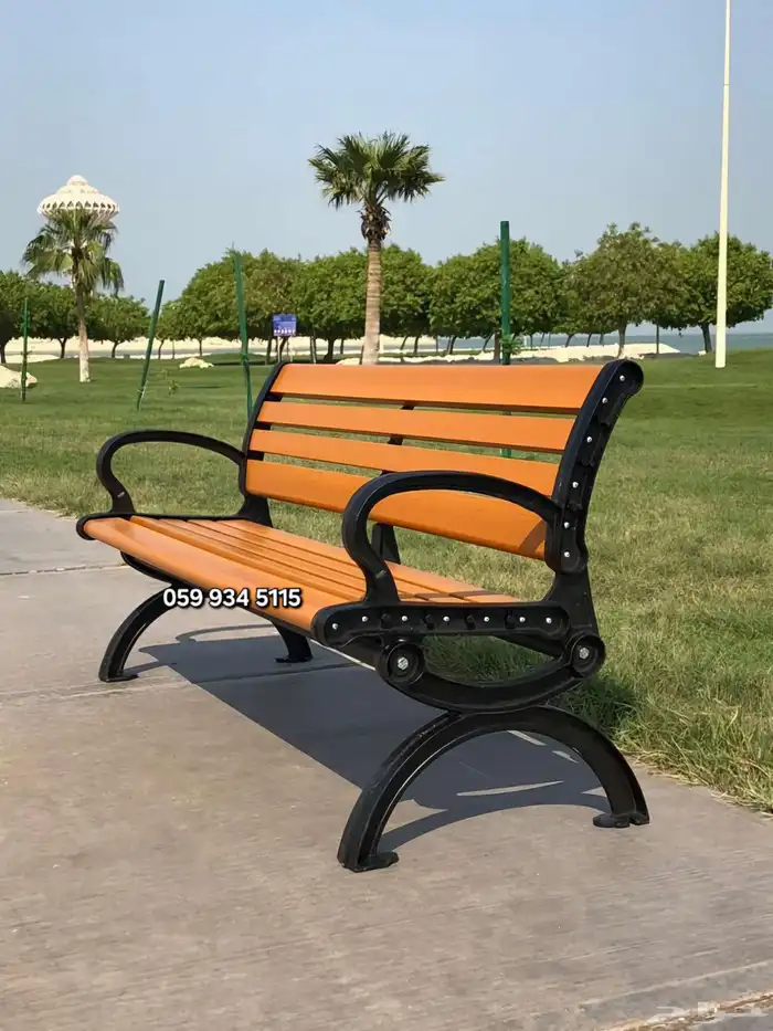 مقاعد حدائق ومقاعد خارجية مصنوعة من شرائح خشبية صلبة وإطار 3