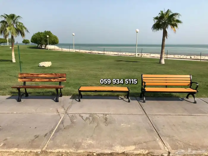 مقاعد حدائق ومقاعد خارجية مصنوعة من شرائح خشبية صلبة وإطار 1