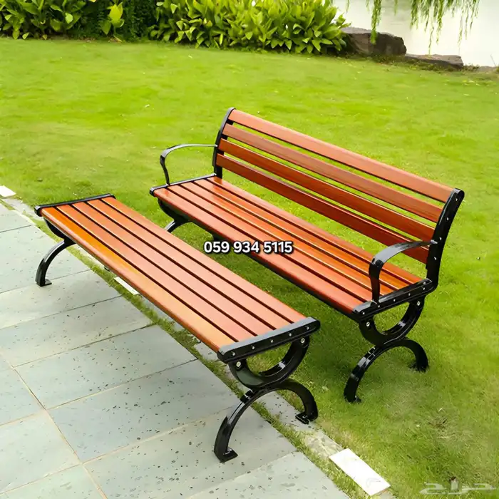 مقاعد حدائق ومقاعد خارجية مصنوعة من شرائح خشبية صلبة وإطار 2