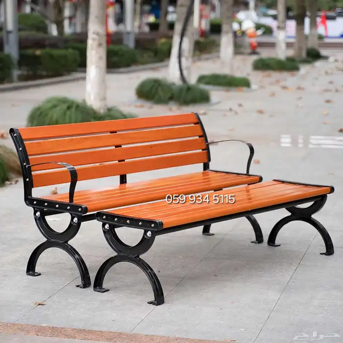 مقاعد حدائق ومقاعد خارجية مصنوعة من شرائح خشبية صلبة وإطار 17