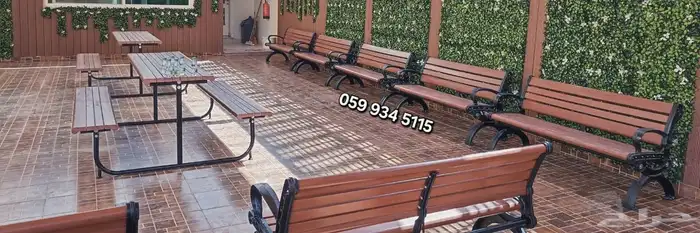 مقاعد حدائق ومقاعد خارجية مصنوعة من شرائح خشبية صلبة وإطار 5