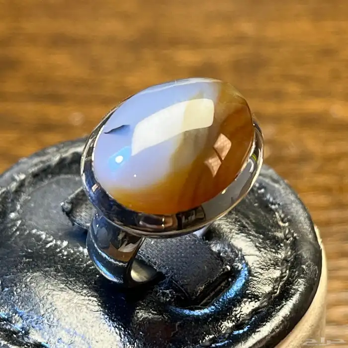 خاتم فضة ملكي بحجر عقيق مزهر قبة عيار 999 5