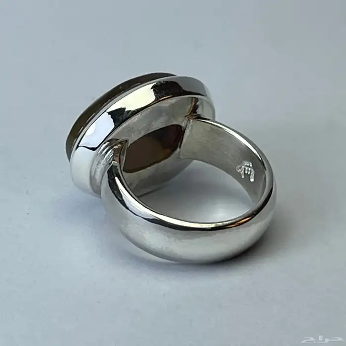 خاتم فضة ملكي بحجر عقيق مزهر قبة عيار 999 3