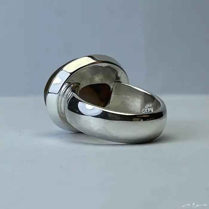 خاتم فضة ملكي بحجر عقيق مزهر قبة عيار 999 2