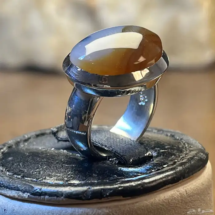 خاتم فضة ملكي بحجر عقيق مزهر قبة عيار 999 6