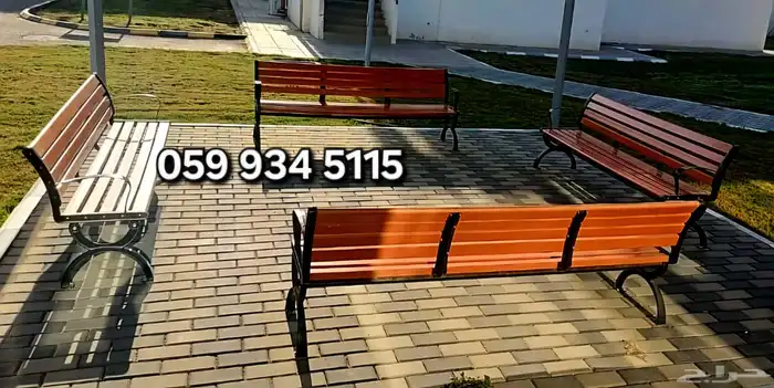 مقاعد حدائق ومقاعد خارجية مصنوعة من شرائح خشبية صلبة وإطار 0