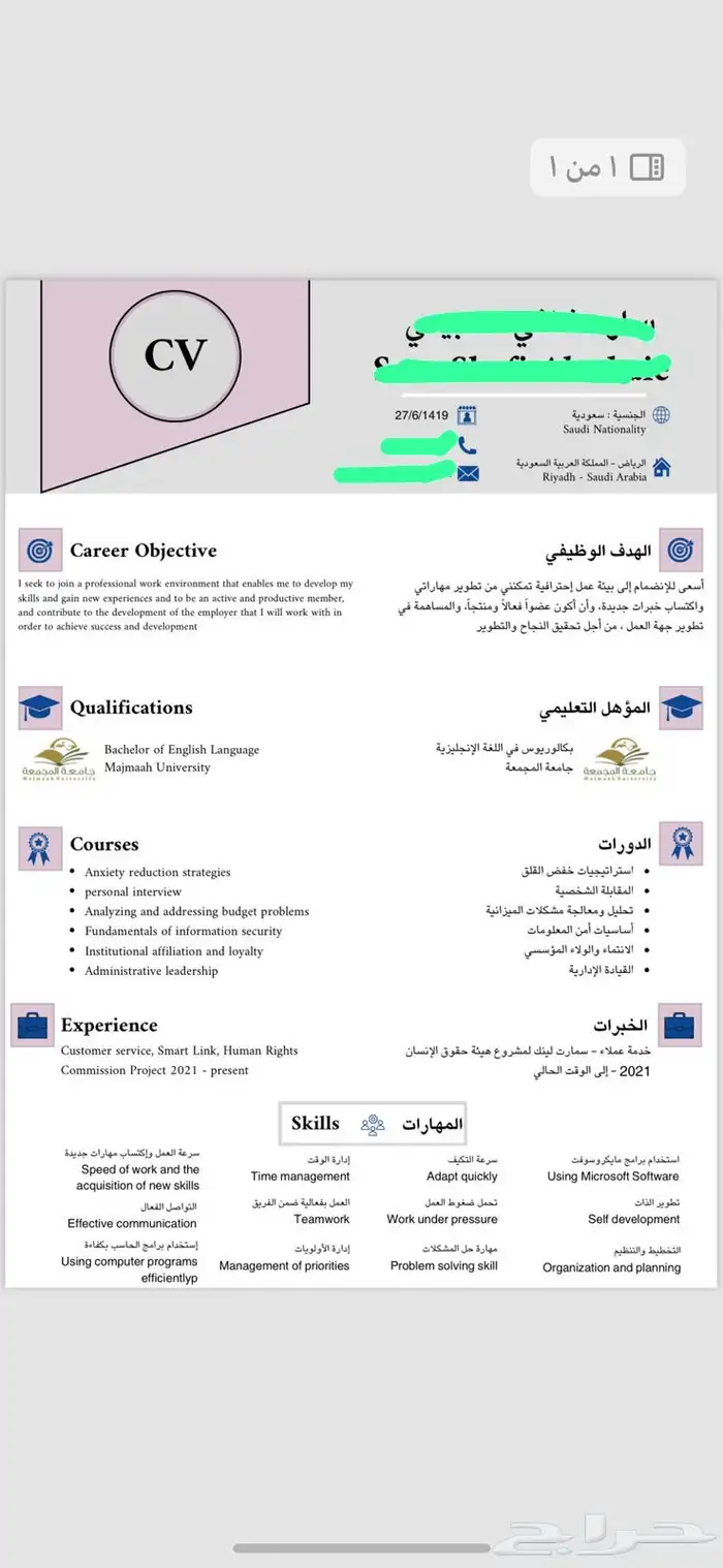 سيرة ذاتية احترافية ATS 18