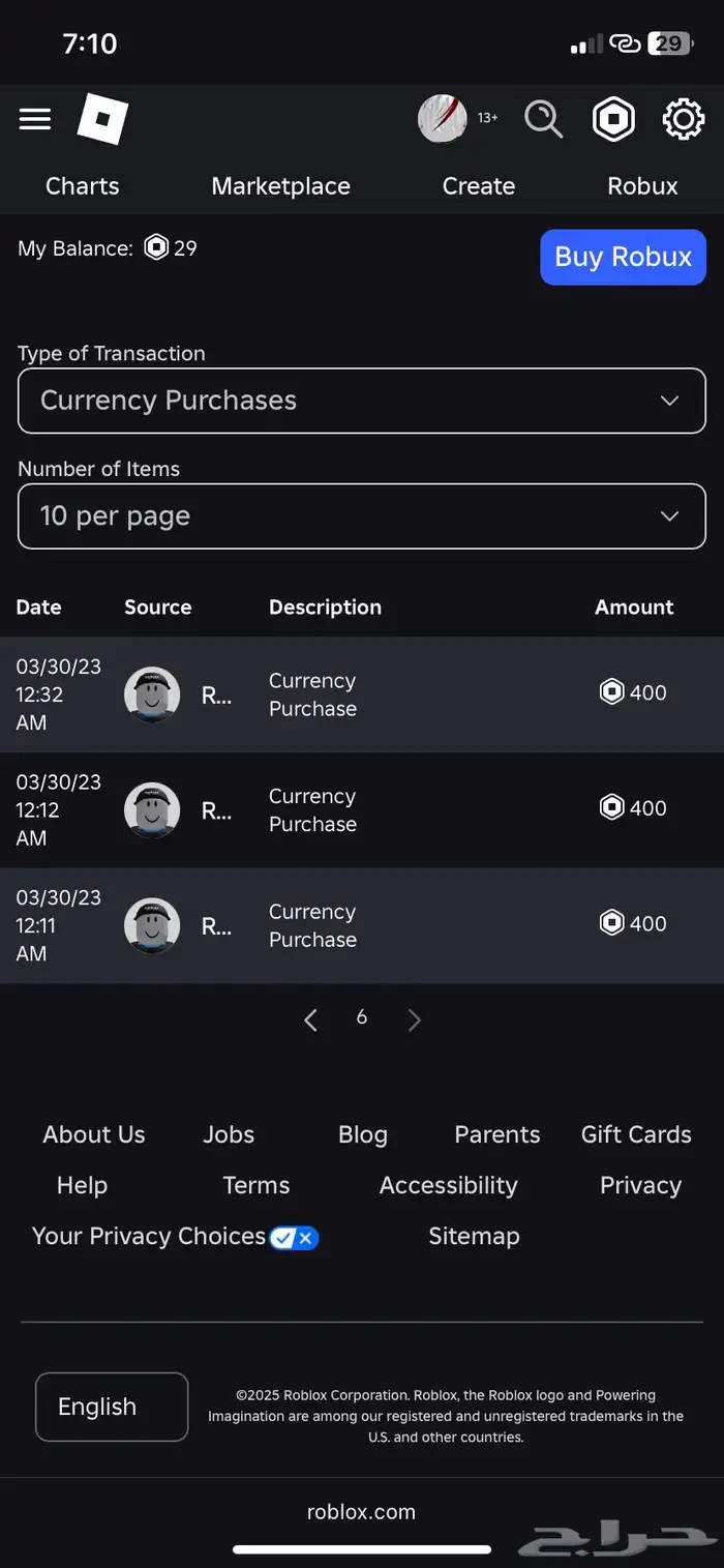 حساب روبلوكس 36