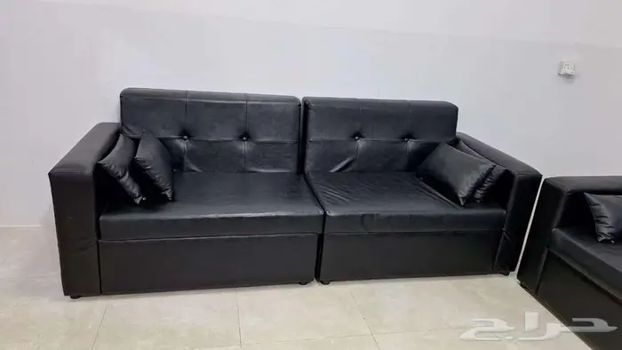 كنب تفصيل جلد فاخر اسود 2