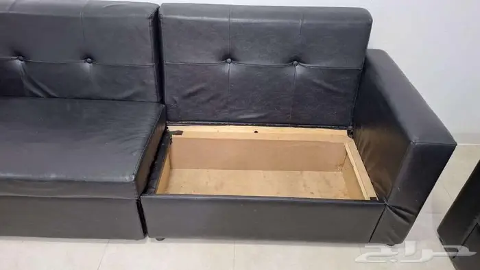 كنب تفصيل جلد فاخر اسود 3