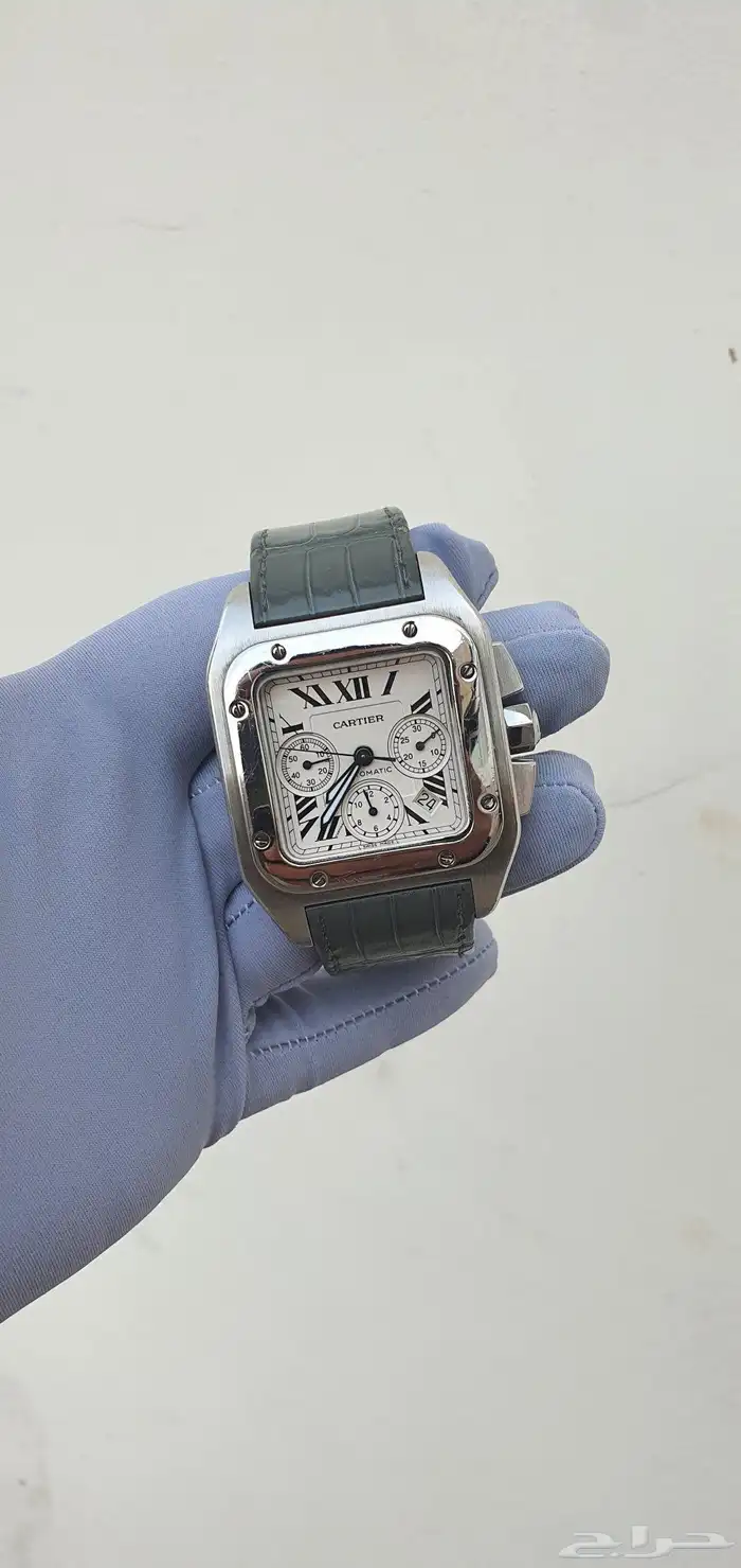 ساعه كارتير سانتوس اصليه جلد تمساح طبيعي اكبر مقاس 41 0