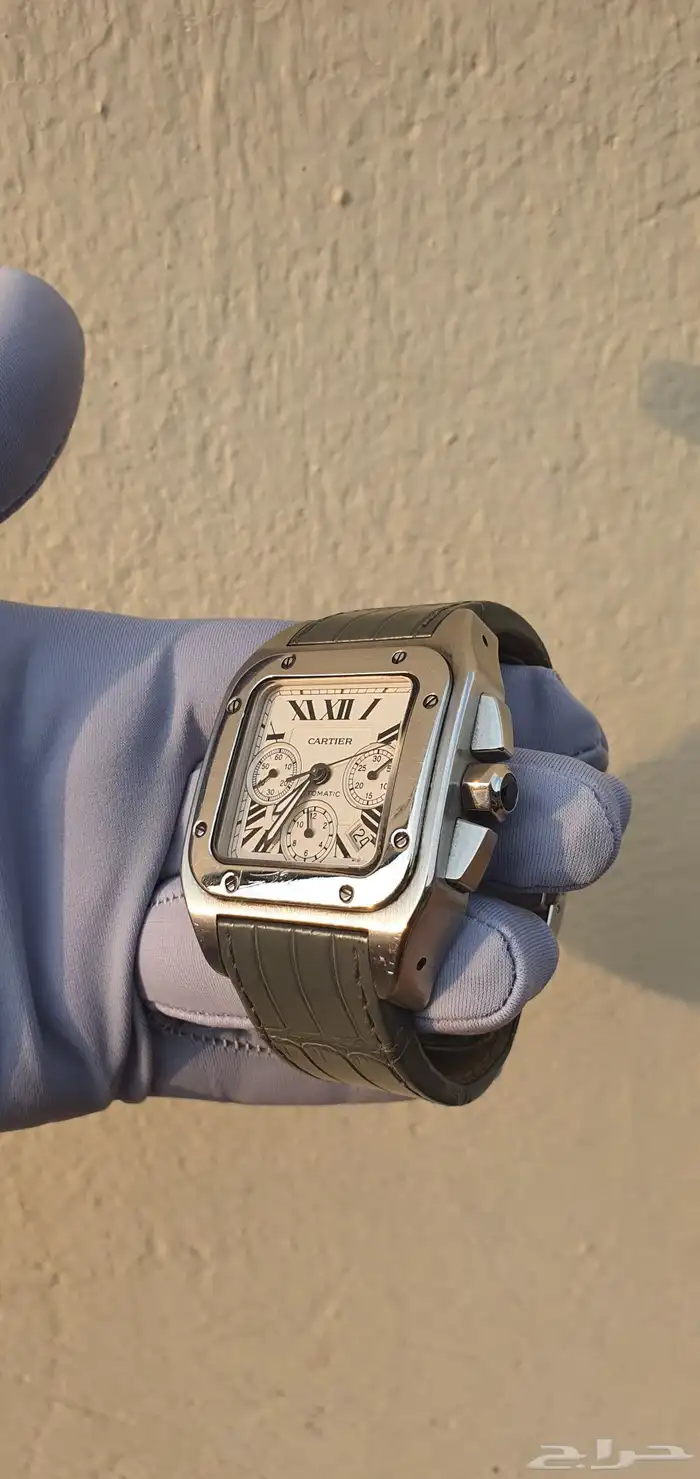 ساعه كارتير سانتوس اصليه جلد تمساح طبيعي اكبر مقاس 41 4