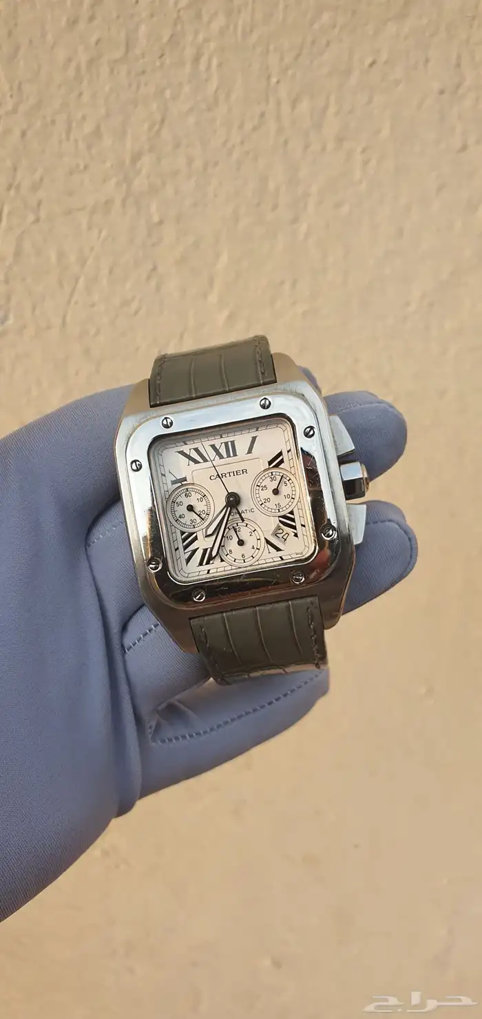 ساعه كارتير سانتوس اصليه جلد تمساح طبيعي اكبر مقاس 41 3