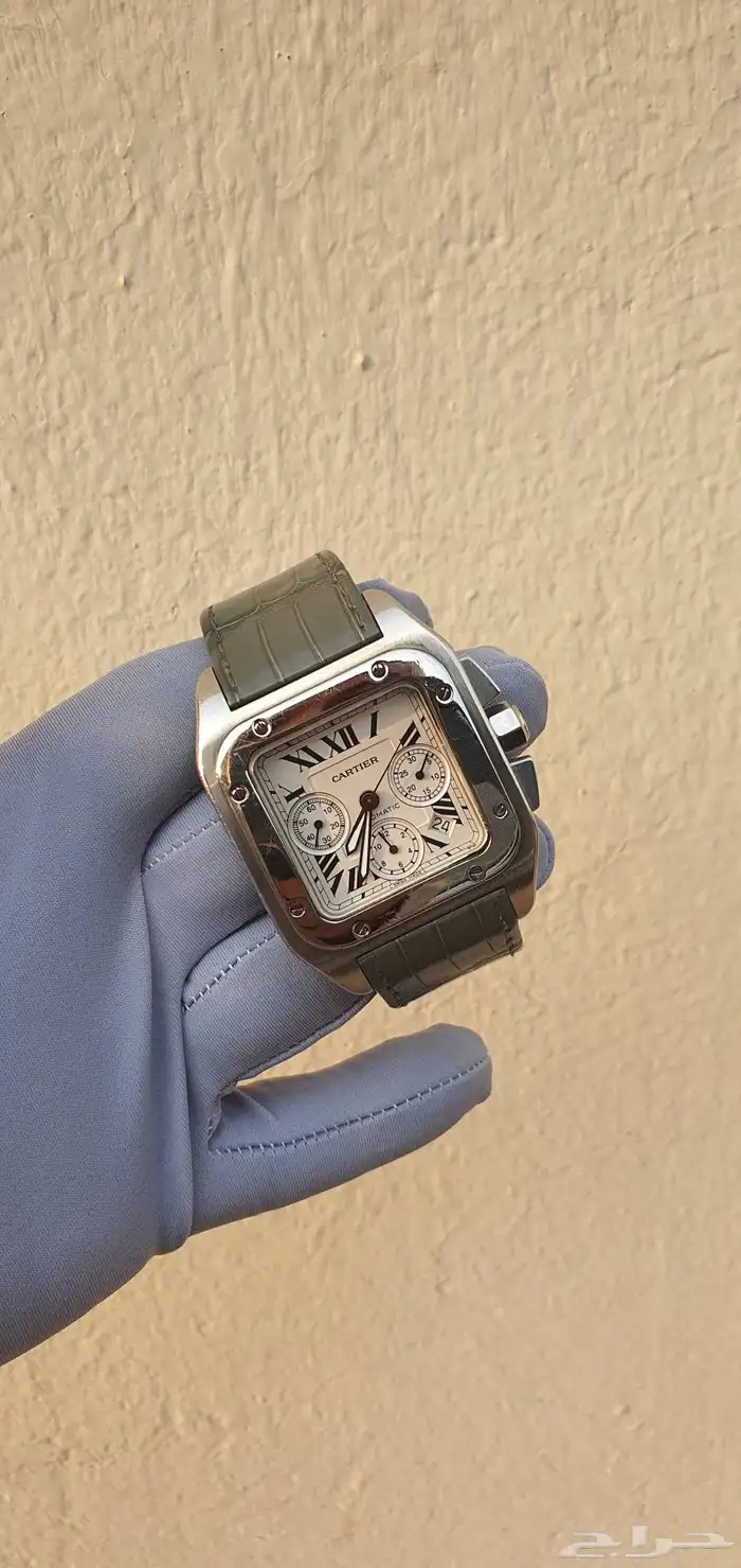 ساعه كارتير سانتوس اصليه جلد تمساح طبيعي اكبر مقاس 41 5