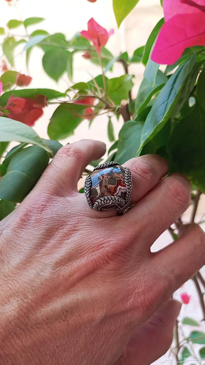 خاتم بحجر الخرايطي اليمني الاصلي حجر راهي جدا صياغة يدوية 0