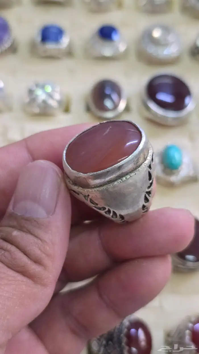 خاتم فضة وفضته ثقيلة الحجر عقيق يمني 0