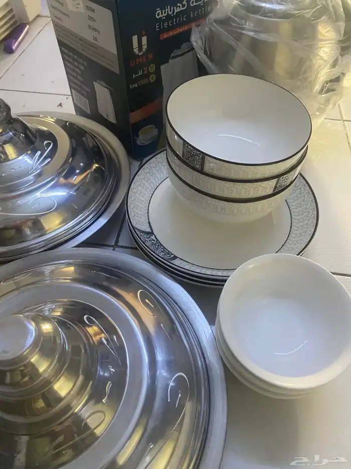 للبيع اغراض مطبخ طقم صحون واكواب جدد غلاية جديده قدور 100 3