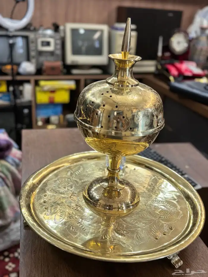 مبخرة حجازية نحاسية مخزنة جديدة Hijazi Brass Incense Burner 4