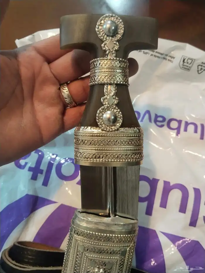 جنبية مقبض قرن سلة سنياو عماني صب فضة كامل 1