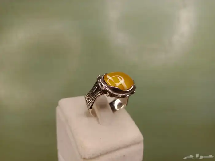 خاتم فضة عيار 925 حجر كهرمان طبيعي 0