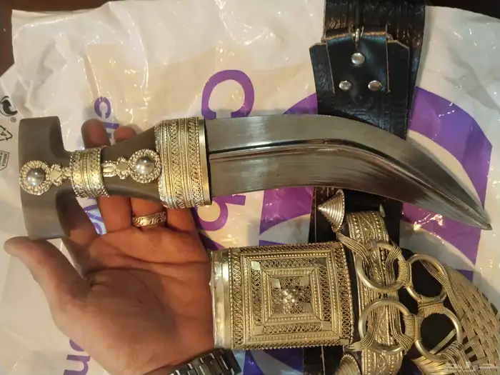 جنبية مقبض قرن سلة سنياو عماني صب فضة كامل 2