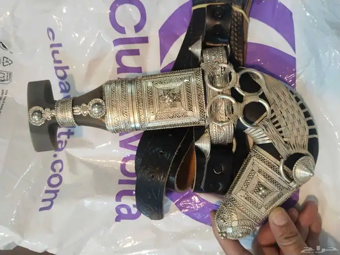 جنبية مقبض قرن سلة سنياو عماني صب فضة كامل 0