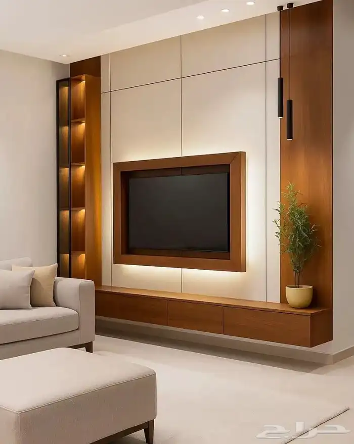 ديكور شاشه بديل الشيبورد رفوف ومكاتب خشبيه 1