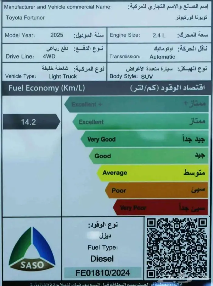 تتوفر فئات تويوتا فورتشنر لمبيعات البنوك ديزل بنزين بدون ربح 3