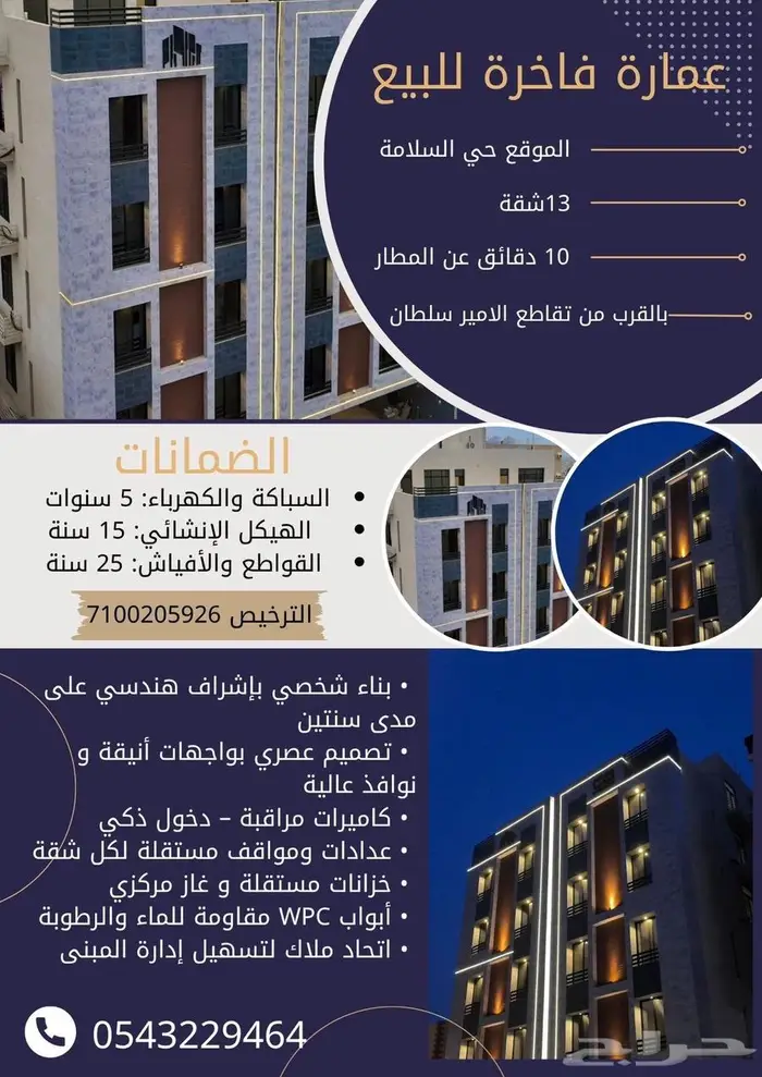 للبيع عمارة جديدة 13 شقة بحي السلامة 0