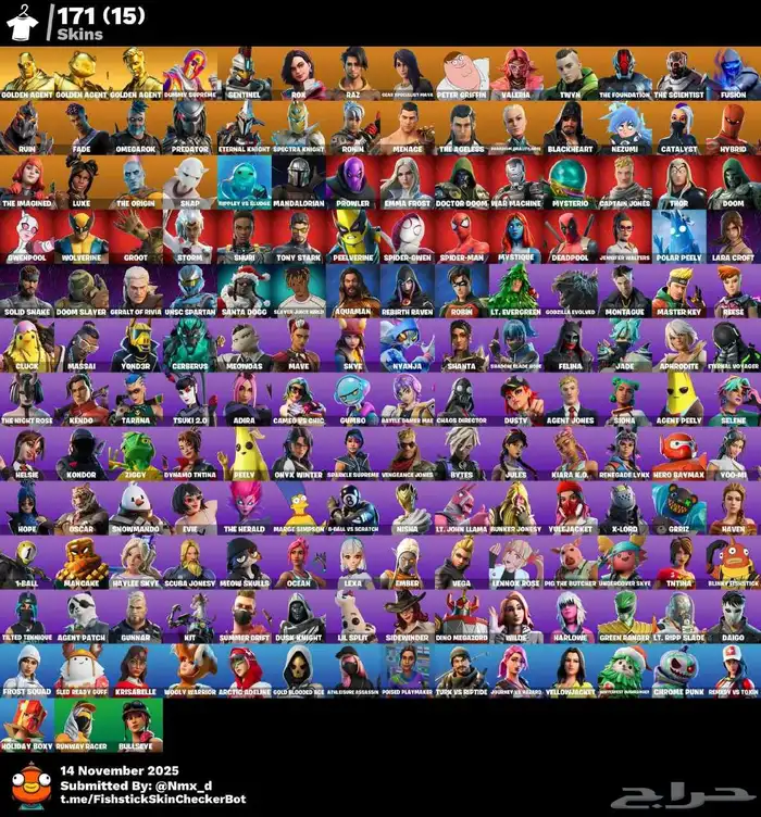 حساب فورتنايت حوالي 200سكن و 2000فيبوكس اساسي يربط جميع سوني 10