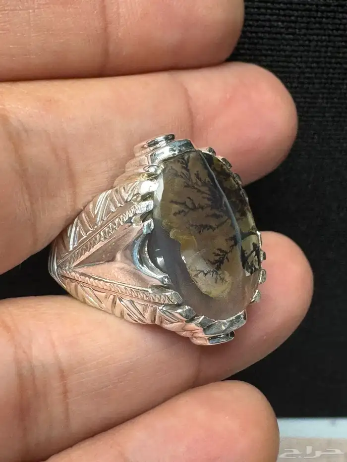 خاتم عقيق يماني شجري مصور صياغة حمادة VIP 9