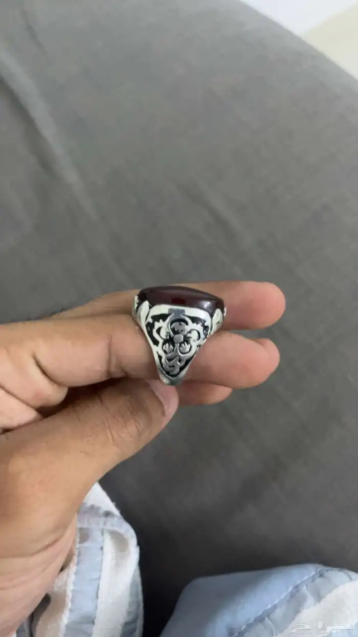 خاتم عقيق يماني. كبدي . فضه خالص جديد ما شاء الله تبارك 2