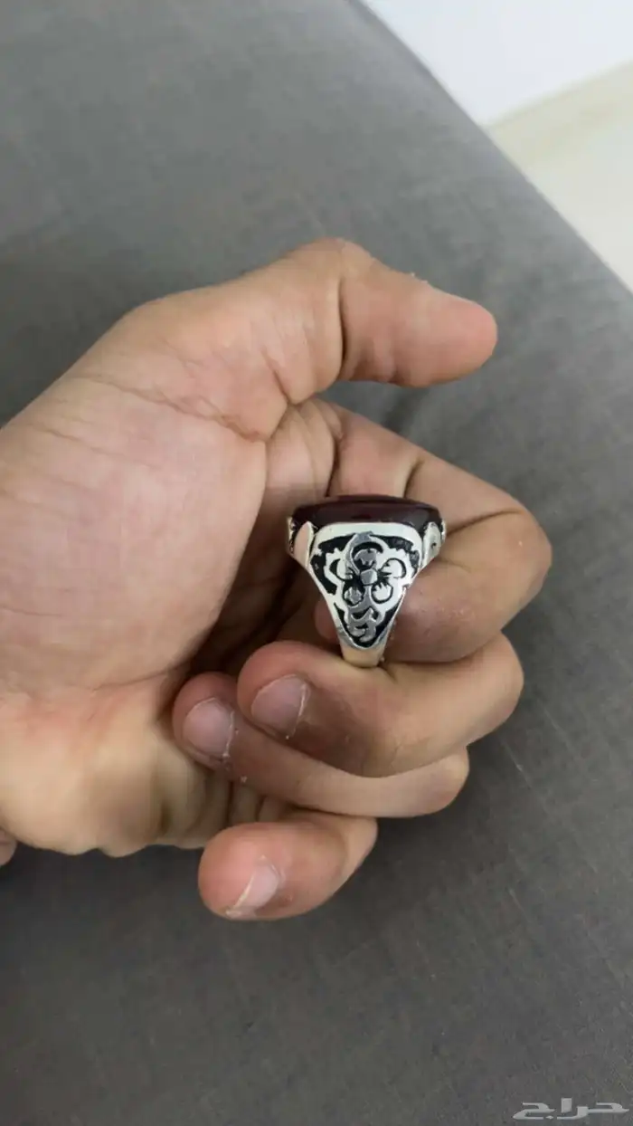 خاتم عقيق يماني. كبدي . فضه خالص جديد ما شاء الله تبارك 3