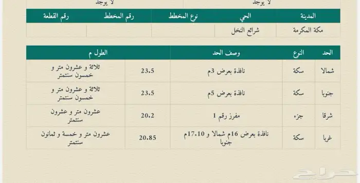 ارض للبيع شرايع النخل بصك شرعي 3 شوارع يوجد عداد 0