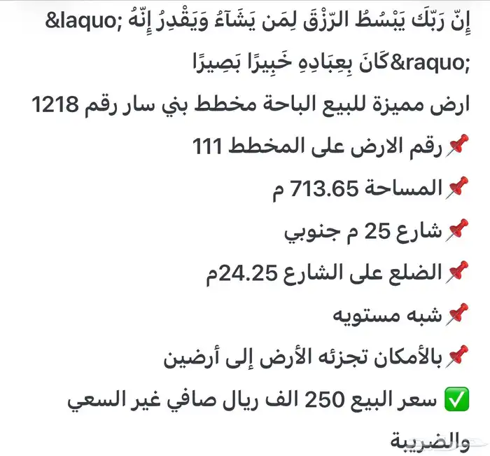 ارض للبيع الباحة (فرصة عقارية ) مخطط بني سار الجديد 1218 6