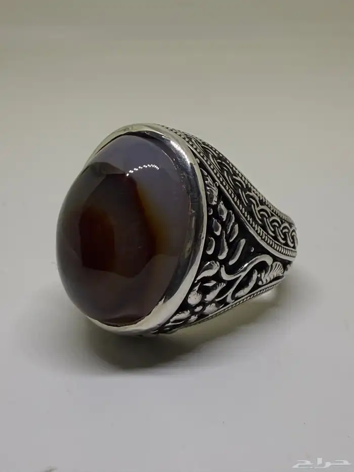خاتم فضة بصياغة فاخرة بحجر عقيق يماني مميز 6