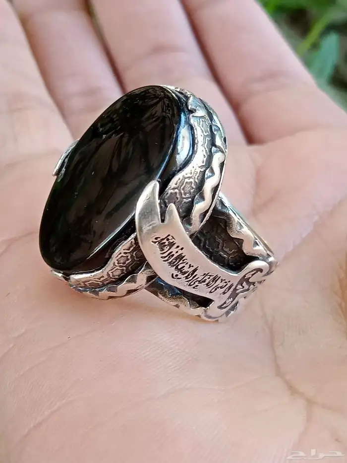 خاتم فضه ب حجر طبيعي 0