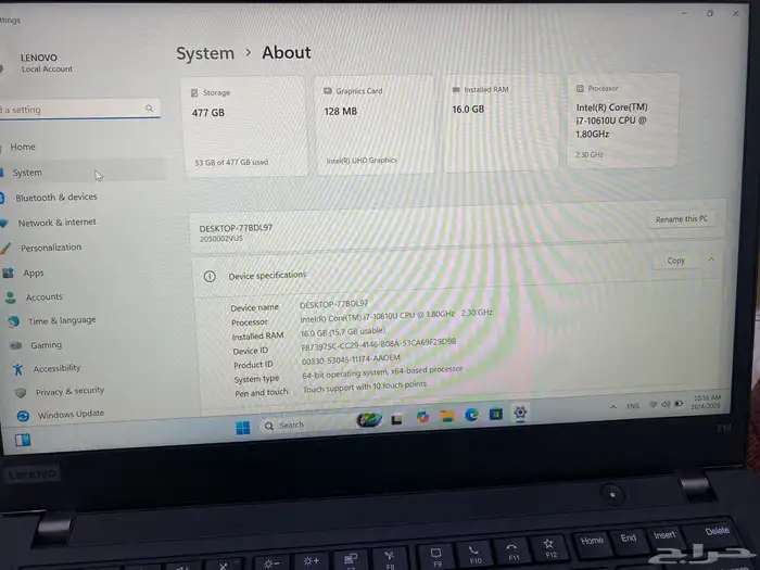 لابتوب لينوفو Thinkpad T14 شاشه لمس كور i7 شبه الجديد 21