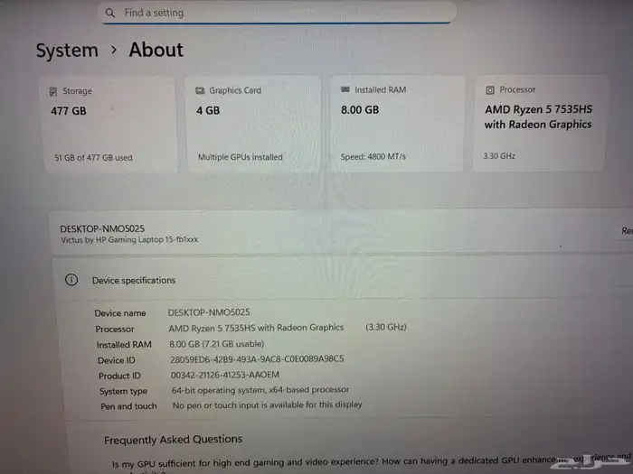 لابتوب جيمنج وتصميم رايزن 5 كارت شاشه RTX2050 6