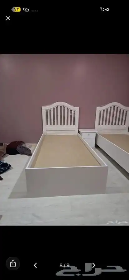 سرير خشب نفر واحد او نفر ونص الون ابيض جديد 2