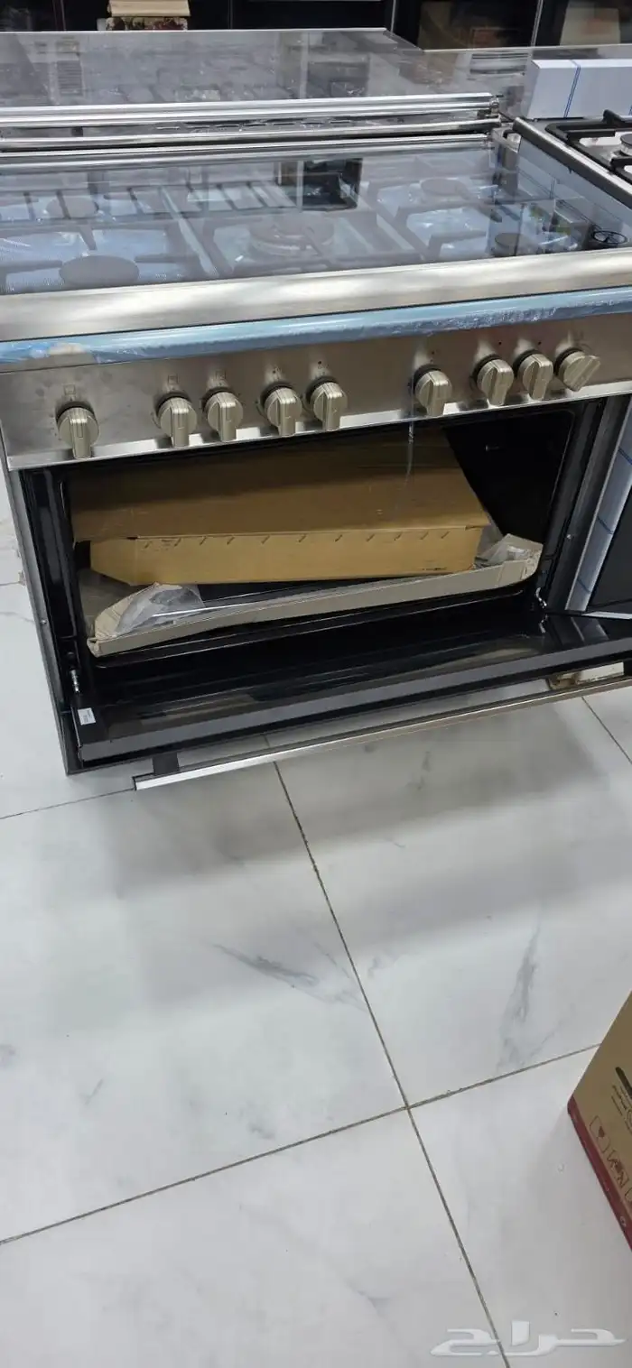 فرن غاز البا  5 شعلة  90  60 سم  106 لتر  ايطالي - فضي جديد 2