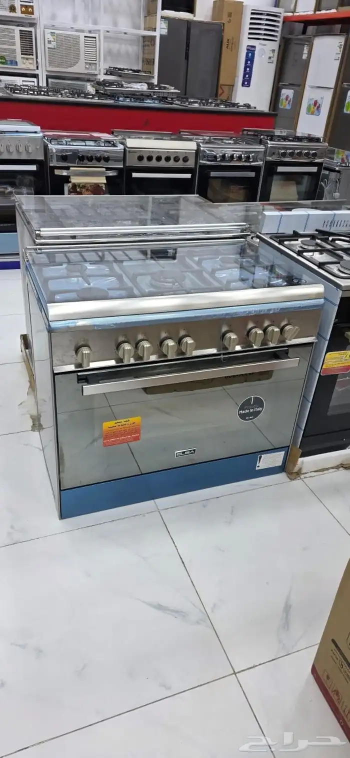 فرن غاز البا  5 شعلة  90  60 سم  106 لتر  ايطالي - فضي جديد 0