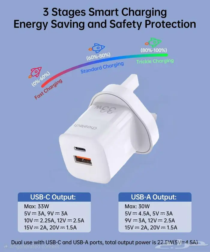 شاحن تشوتيك 33W سريع USB-C و USB-A 8