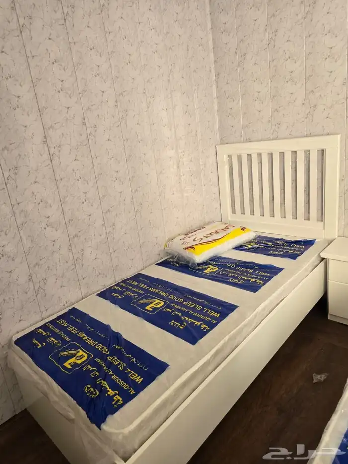 سرير خشب نفر واحد او نفر ونص الون ابيض جديد 5