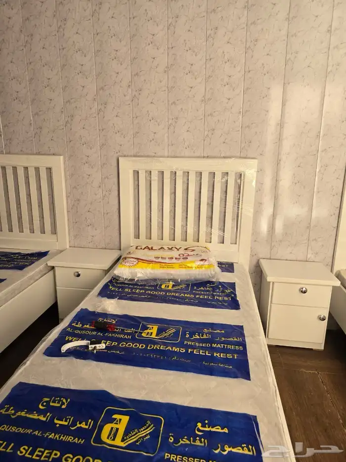 سرير خشب نفر واحد او نفر ونص الون ابيض جديد 6