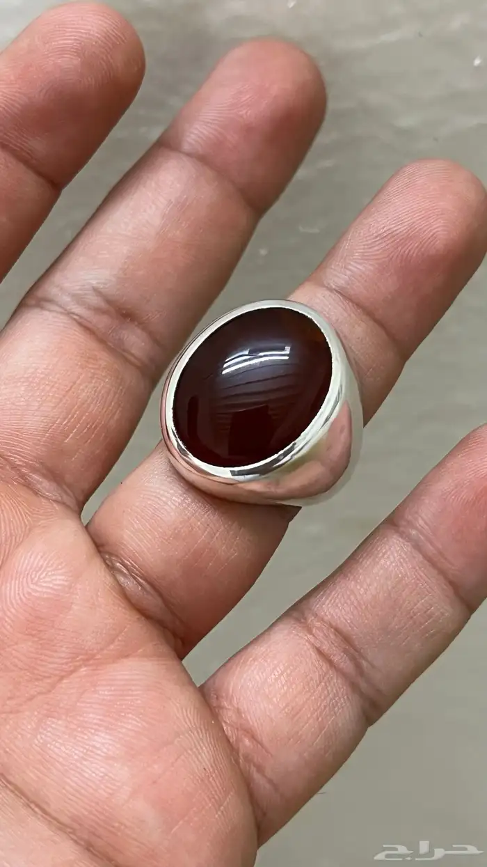 خاتم عقيق كبدي فضه طن 0