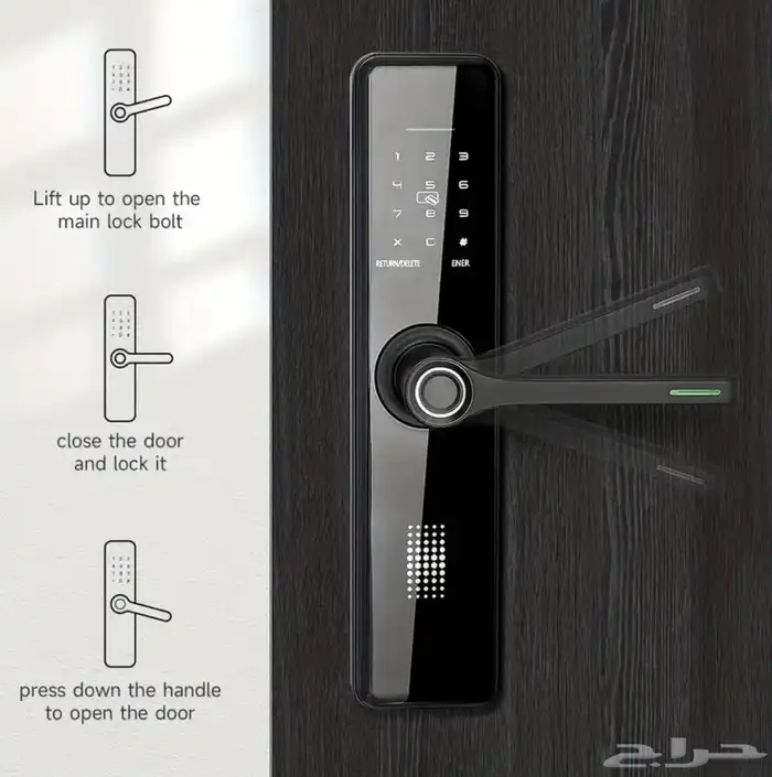قفل باب ذكي فاخر   فتح بالبصمة والرقم والكرت والتطبيق 2