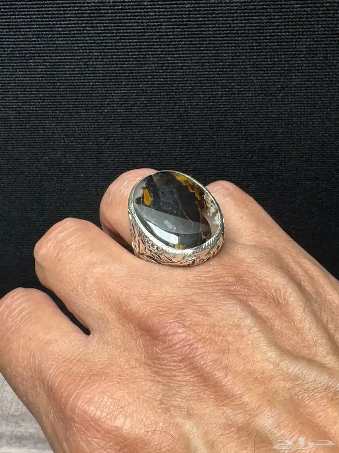 خاتم عقيق يماني مصور صريح صياغة يدوي 3